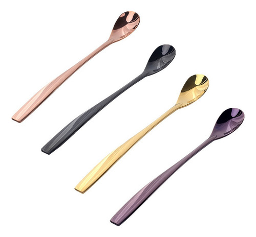 4pcs Cuchara De Mango Larga De Acero Inoxidable Para Juego