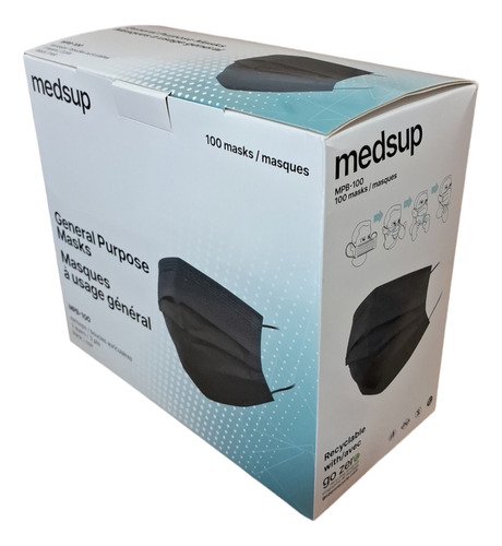 Cubreboca Tricapa Termosellado Medsub 1000 Pzs Color Negro