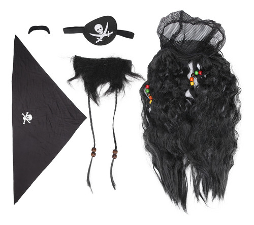 False Beard Black Pirate Fake Moustache Set Wig Headscarf