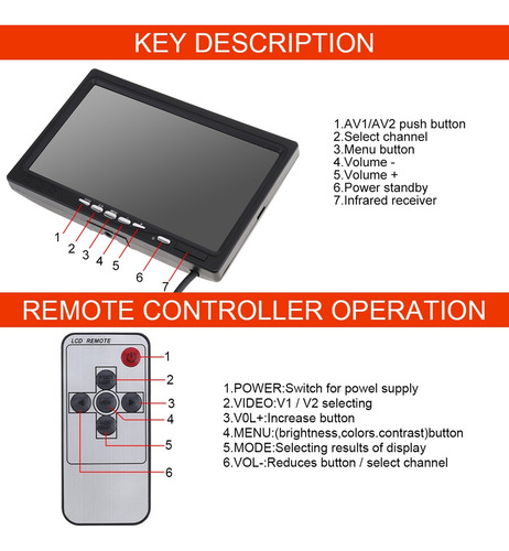 Monitor Hd A Color Tft Lcd De 12v-24v De 7 Pulgadas Para Coc