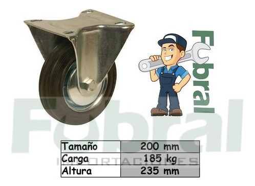 Rueda De Goma Con Base Fija De 200mm Fubral