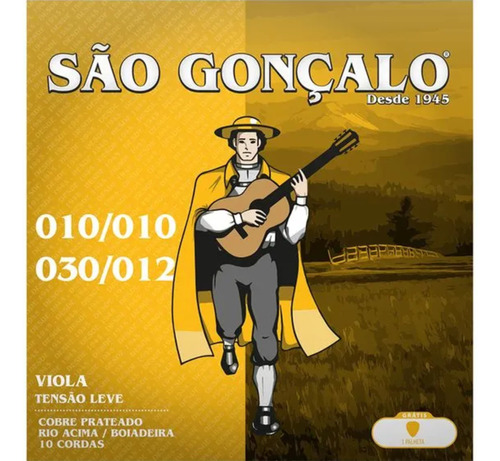 Jogo C/ 10 Cordas 010 Aço P/viola Tensão Leve Sao Goncalo