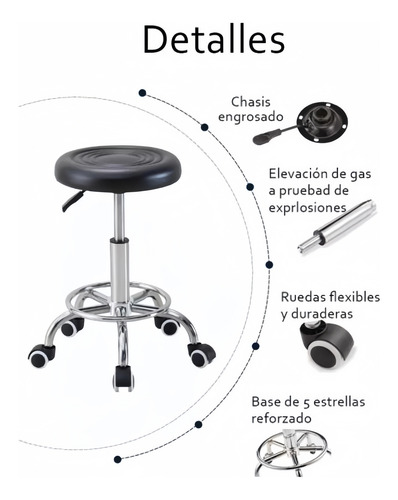 Silla Taburetepisobar Ajustable Giratorio Con Ruedas 49-63cm