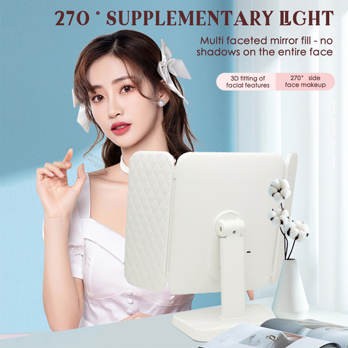 Espejo De Maquillaje Led De Triple Pliegue +2x +3x De Aument