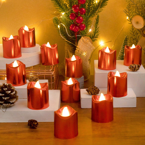 Lámpara De Vela Led Roja De 12 Piezas, Luz Cálida, Electróni