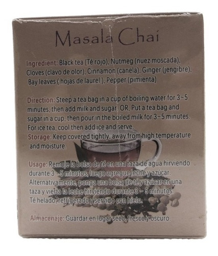 Imagen 3 de 3 de Pack 3 Té Masala Chai Premiun 60 Bolsitas En Total