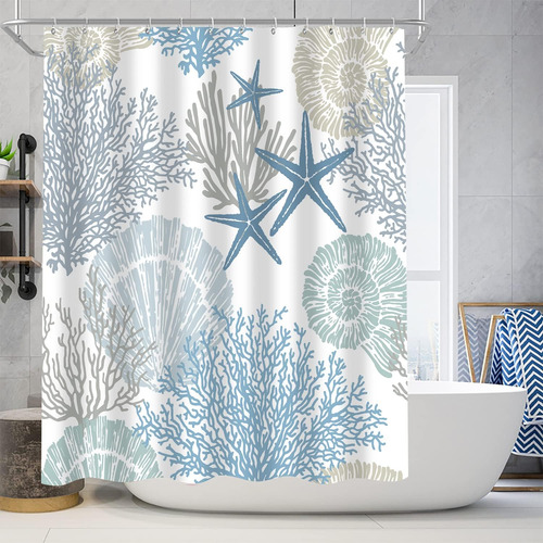 Juego De 4 Cortinas De Ducha De Playa, Juego De Baño Azul Y