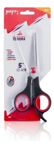 Kit 4 Tesouras 12,5cm Escolar Costura Cabelo Papel Tecido Cor Vermelho