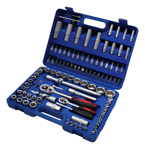 Kit De Herramientas Combinado Llave Tubos 108 Piezas Maletín Azul