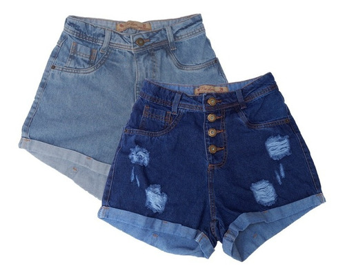 Imagem 1 de 4 de Short Jeans Brim Cintura Alta Hot Pants Promoção C/2
