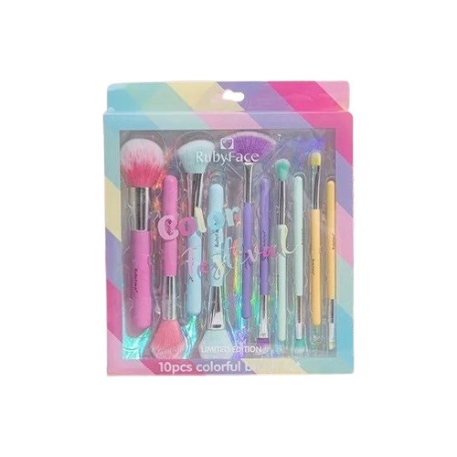 Brochas De Maquillaje X10 Und Colores Pasteles Ruby Face