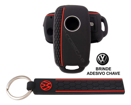 Kit Capa Silicone Chave + Chaveiro + Brinde Vw Golf Jetta Up