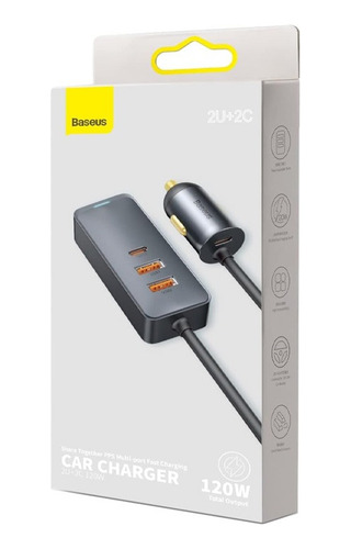 Aluminio Original Cargador Auto 120w Multi Puertos Usb-c 30w