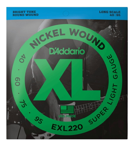 Daddario Exl220 Cuerdas Bajo Calibre 40-95 Escala Larga 