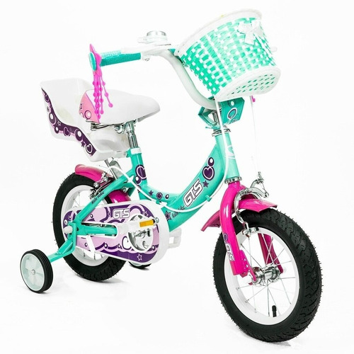 Bicicleta paseo infantil GTS 3306 R12 frenos herradura color verde/rosa con ruedas de entrenamiento  