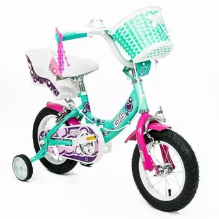 Bicicleta paseo infantil GTS 3306 R12 frenos herradura color verde/rosa con ruedas de entrenamiento