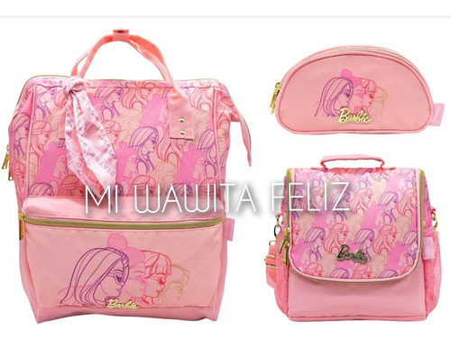 Pack Mochila Barbie Rosado Deluxe Oficio Lonchera Cartuchera