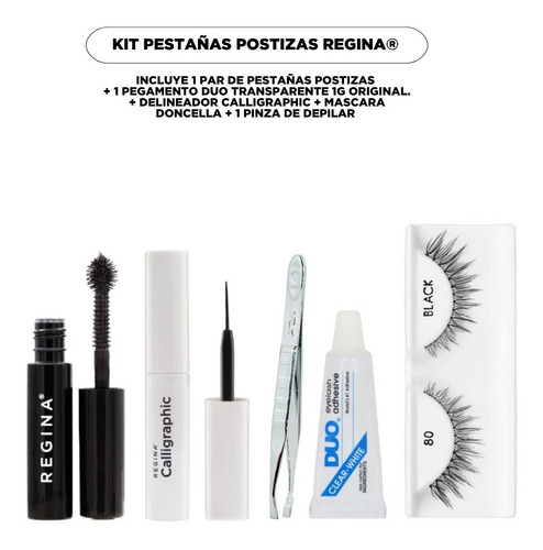 Imagen 5 de 6 de Kit Pestañas Postizas Regina Efecto Lifting 80