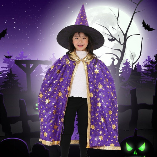  Disfraz Bruja Para Niñas Halloween Capa + Sombrero