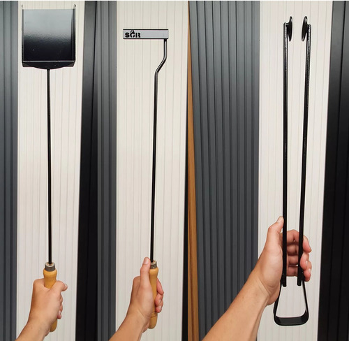 Kit Parrillero 4 Piezas Con Soporte De Pared Asador Completo