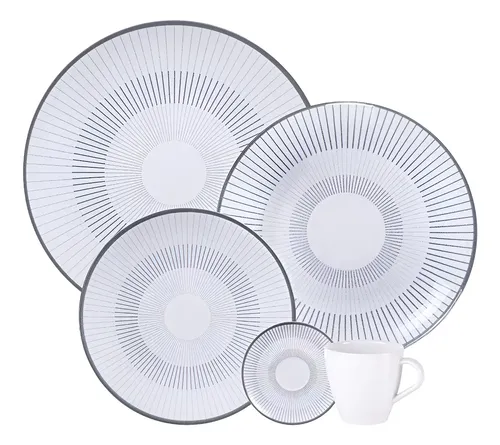 Aparelho De Jantar Tramontina Griz Porcelana Decorada 20 Peças