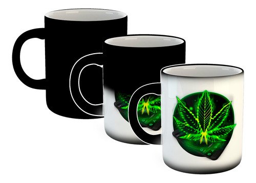 Taza Magica Hoja Cannabis Celular Verde