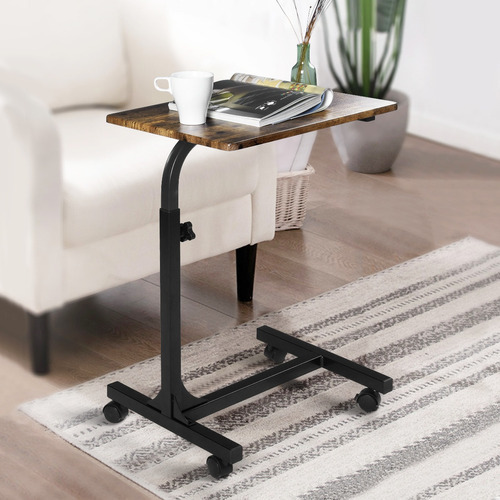 Mesa lateral ajustável Gomyhome para laptop com rodas vintage marrom