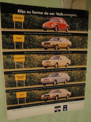 Publicidad Volkswagen 1300 L - Passat - Dodge 1500 Audi Gl 5