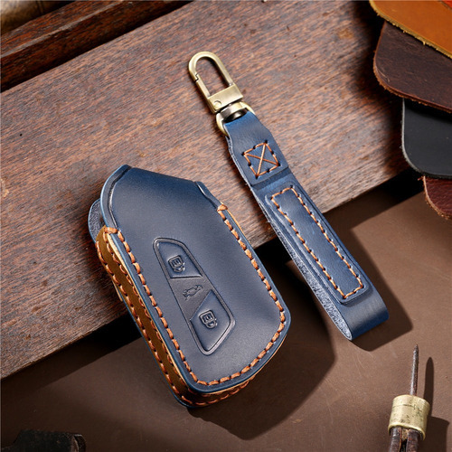 Funda Llave Car C 3 Btn Piel Genuine Azul