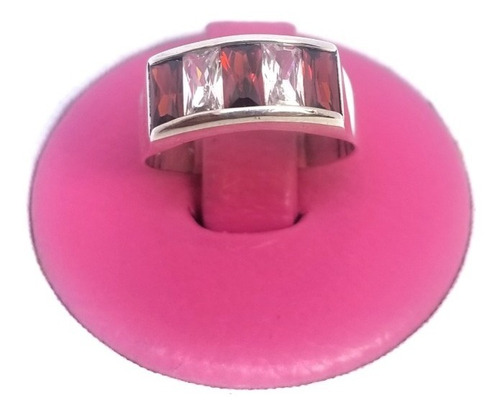 Anillo Para Mujer Engaste Circonita Roja Blanca Plata 950