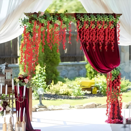 1.1m Flores Artificiales Glicina De 12pk Wisteria Colgantes Rojo