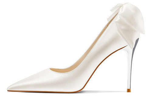 Zapatos De Boda Tacón Alto Satén Con Lazo Blanco Para Mujer