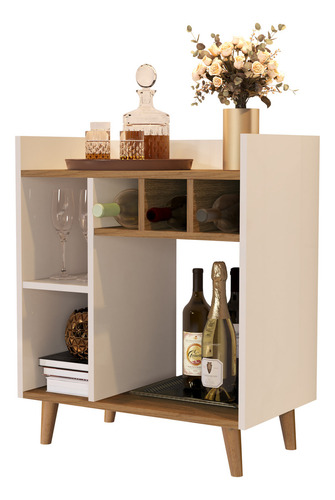 Parador C/ Dega Bar Balcão Porta Bebidas Sala Core. Cabamento Brilhante Com Fosco Off Cor Off White/freijó Forma Unid De