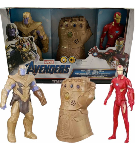 Muñecos Iron Man + Thanos + Guantelete + Luz + Sonido Y
