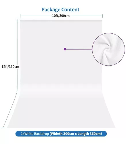 Hemmotop Fondo blanco de 10 x 12 pies, pantalla de fondo blanco para  fotografía, fondo blanco sin costuras para estudio de video y fotos