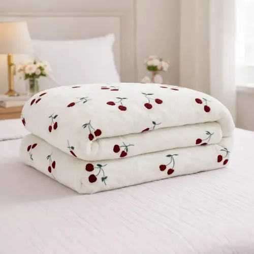 Cobertor Casal Veludo Manta Cerejas Microfibra Toque Macio Cerejas