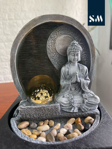 Fuente De Agua Buda Mediana Decoración Zen Con Luz Led