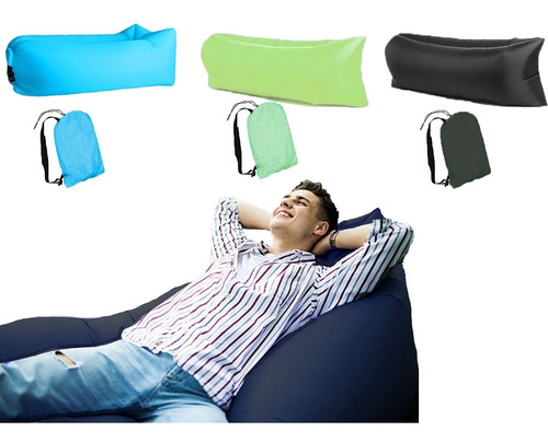 Sofá-cama, cadeira de praia inflável portátil, colchão de dormir, cor preta