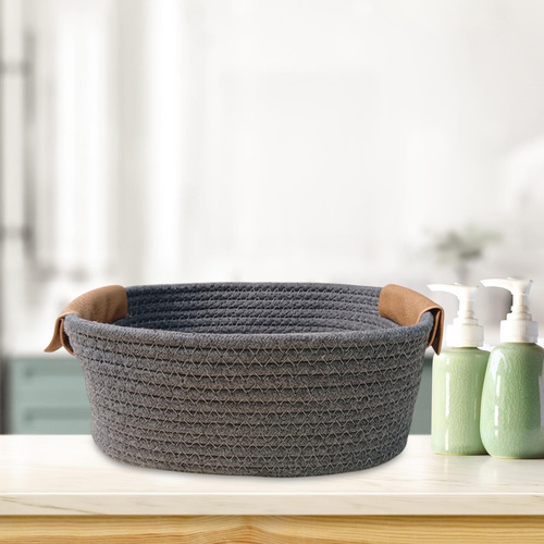 Algodón Tejido Cesta De Almacenamiento Rural Gris L