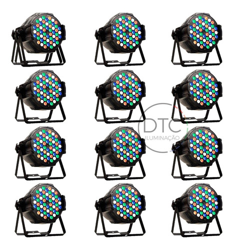 Kit 12 Refletor Led Par 64 Rgbw 54 Leds De 3w, Dmx, Strobo