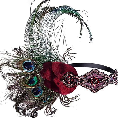 Diadema Negra Decada 1920 Con Plumas Gran Accesorio Joyeria