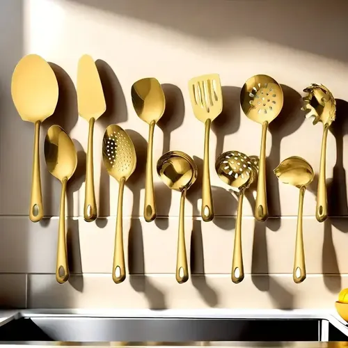Kit 11 Utensílios Inox Dourado