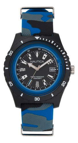 Reloj Nautica Napsrf009 Para Hombre Malla Camuflado Bisel Negro Fondo Negro