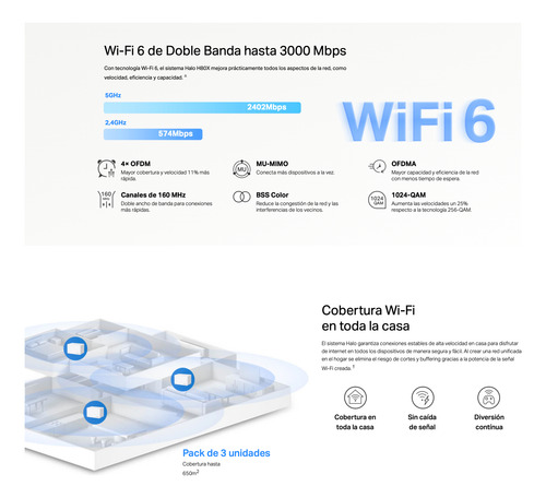 Set 3 Sistema Wi-fi 6 Mesh Mercusys Tp-link Halo H80x Ax3000