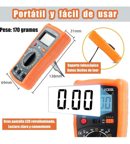Multímetro Digital, Profesional Portátil Voltimetro (Usado)