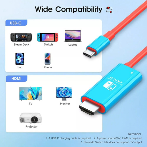 Cable Adaptador Tipo C A Hdmi Para Tv Nintendo Switch & Oled