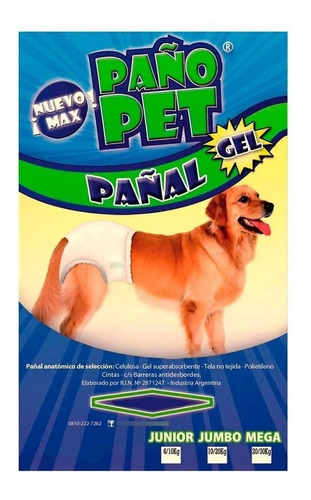 Pañal Perros Incontinencia Celo Operación Paño Pet Gel X 2 U