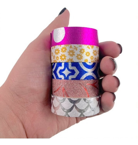 Imagem 4 de 5 de 10 Rolos De Fita Adesiva Decorativa Washi Tape Artesanato