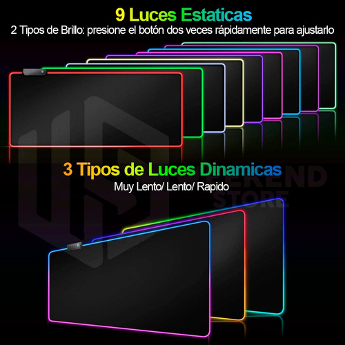 Mousepad Gamer Led Rgb Usb 80x30cm Negro