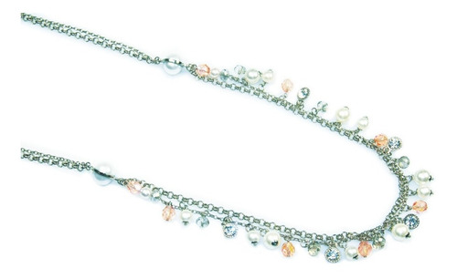 Colar Prateado Com Strass E Cristais Rosa 4424 C G